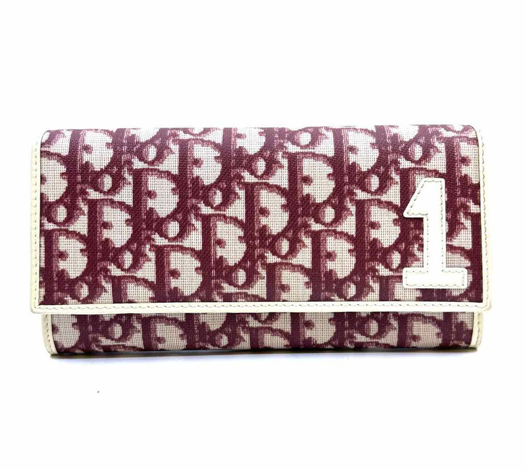 DIOR Burgundy Canvas, Leather Monogram Wallet