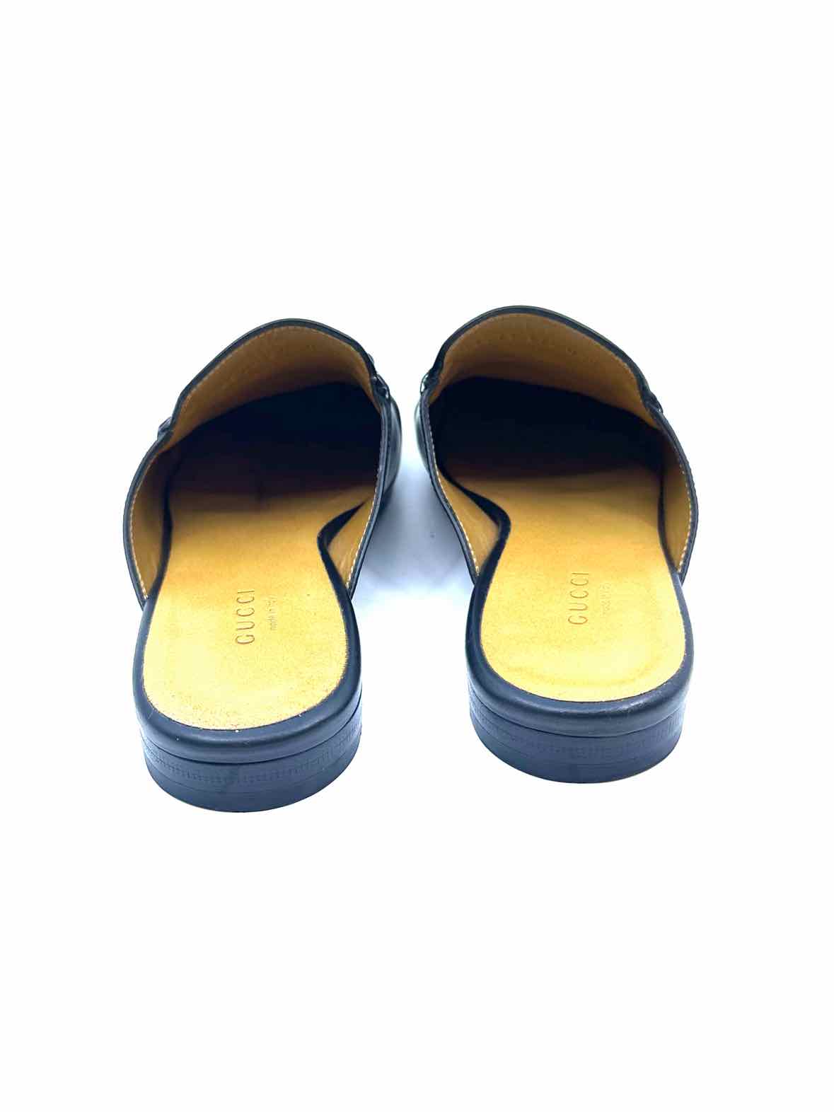 GUCCI Size 7.5 Black Leather Mules
