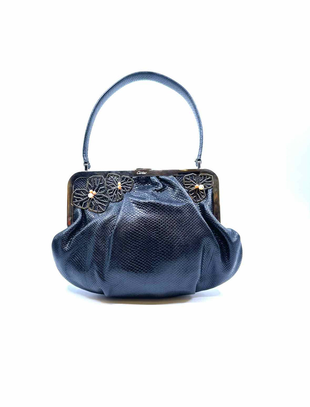 CARTIER Black Leather Lizard Evening Bag