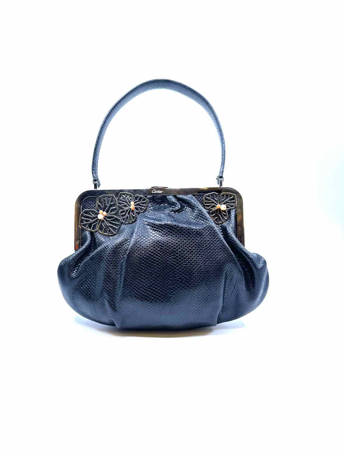 CARTIER Black Leather Lizard Evening Bag