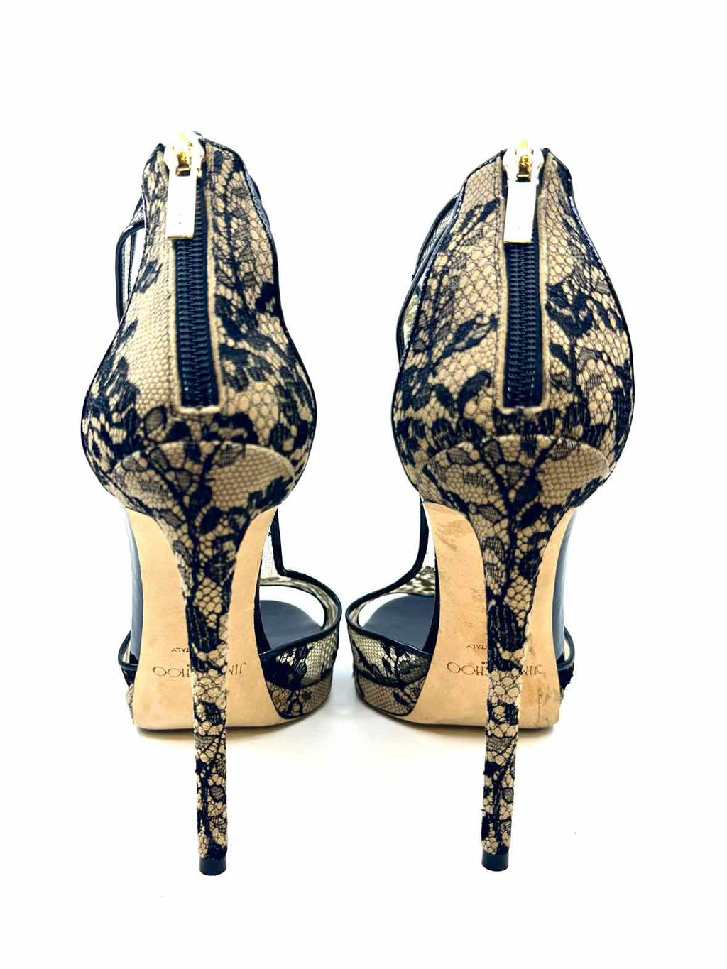 JIMMY CHOO Size 11 Black Mesh Lace Floral Sandals