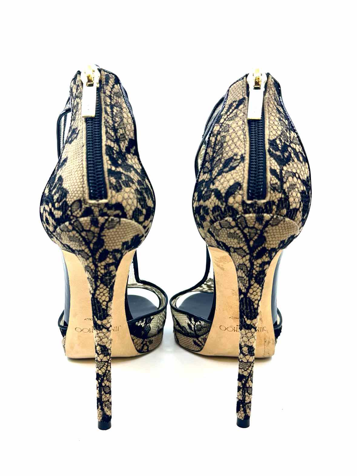 JIMMY CHOO Size 11 Black Mesh Lace Floral Sandals