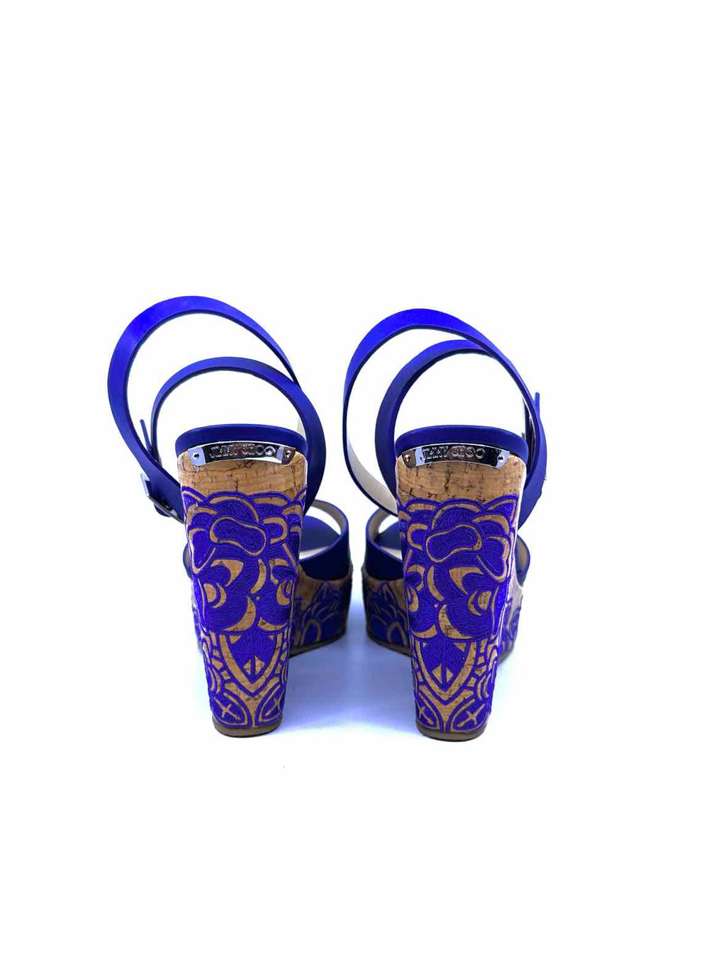 JIMMY CHOO Purple Leather Floral Wedge, Size 10.5