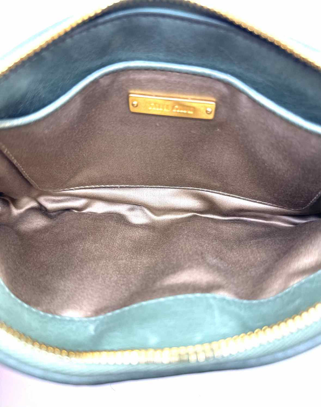 MIU MIU Green Leather Metal Ruched Wristlet