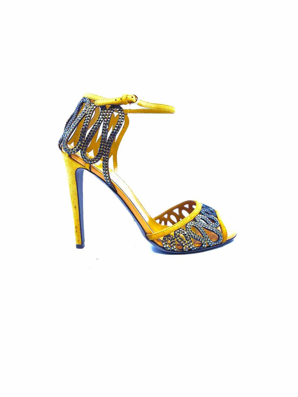 SERGIO ROSSI Size 10 Mustard Suede Crystal Zig Zag Sandals