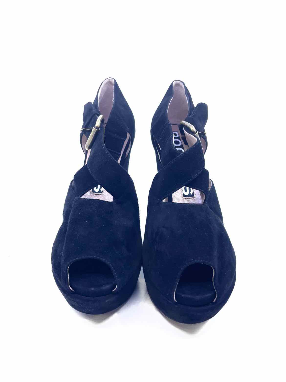 ROCHAS Size 10.5 Black Suede Sandals