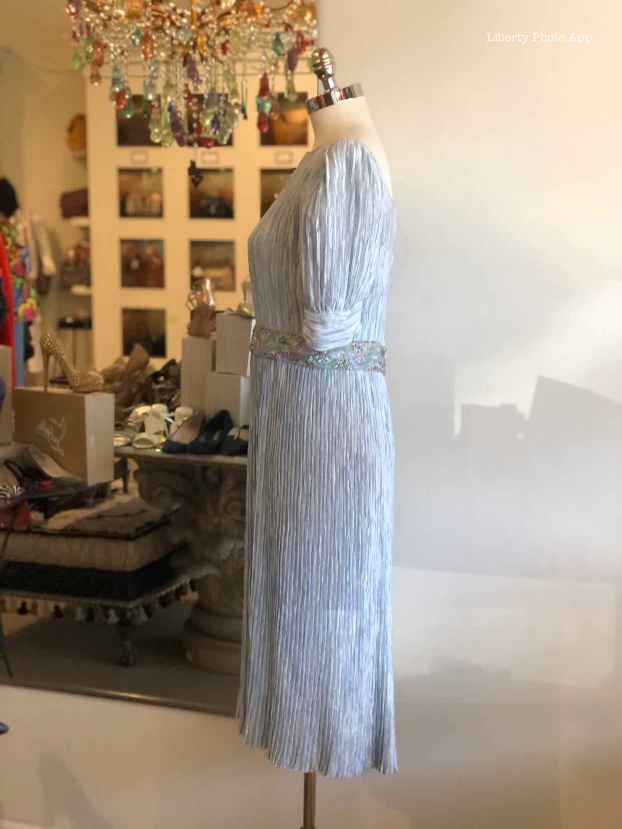 MARY MCFADDEN Size 12 Light Blue Silk Beaded Gown/Evening Wear
