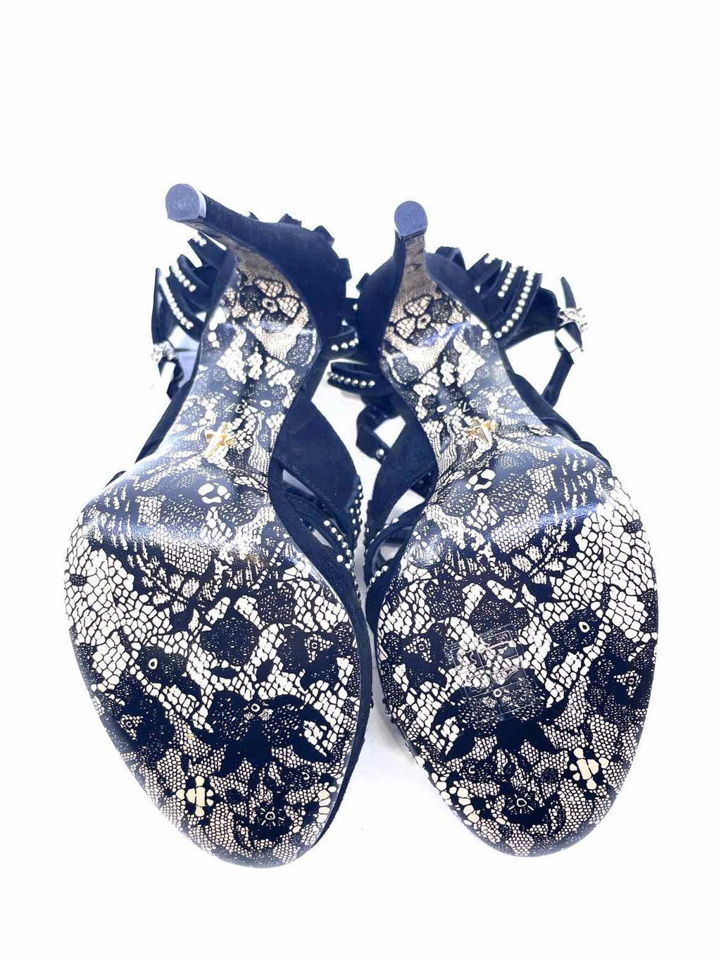 CESARE PACIOTTI Size 7 Black Suede Studs Sandals