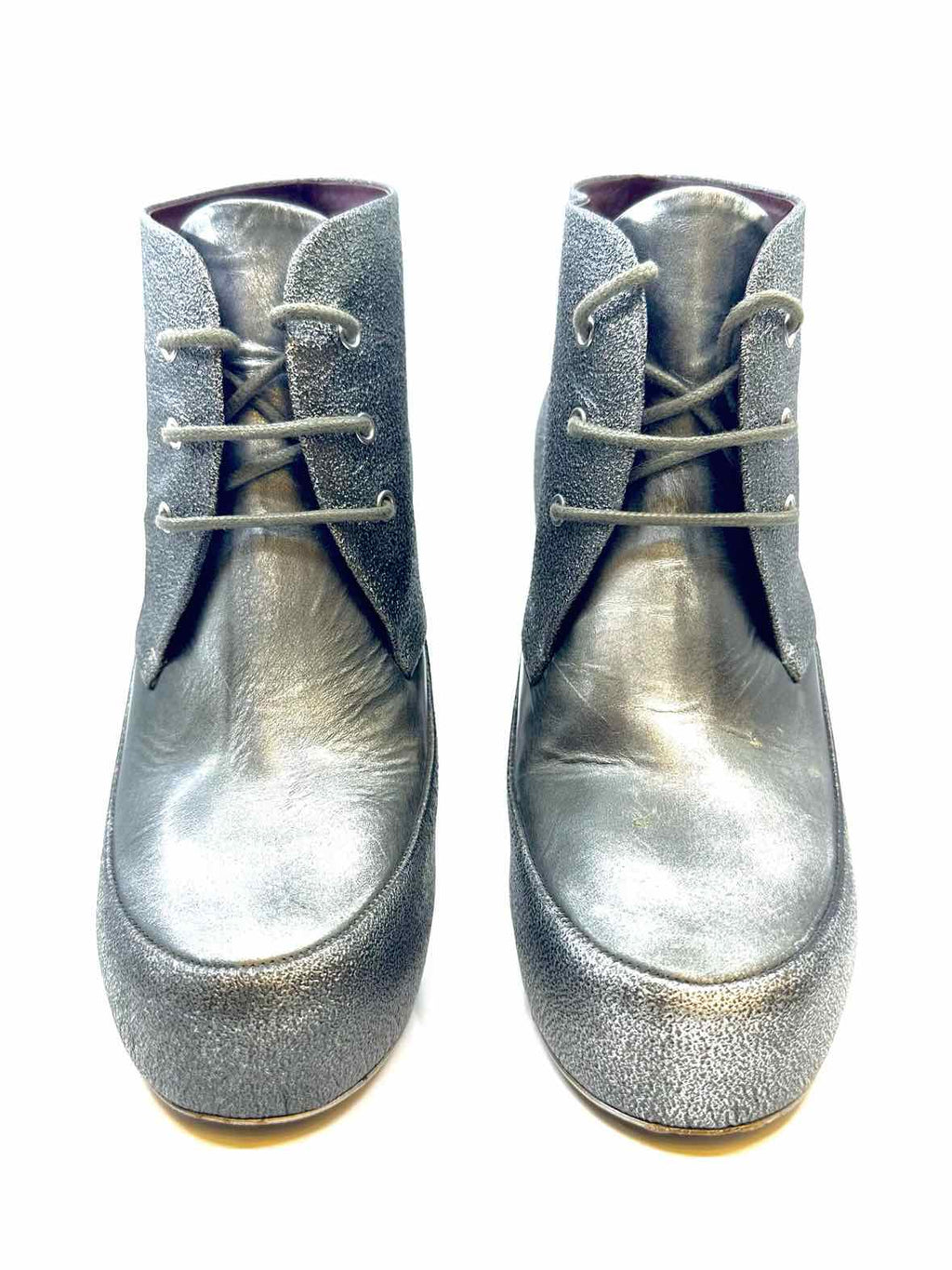 CHANEL Size 9 Gunmetal Leather Metallic Solid Ankle Boot