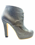 CHANEL Size 9 Gunmetal Leather Metallic Solid Ankle Boot