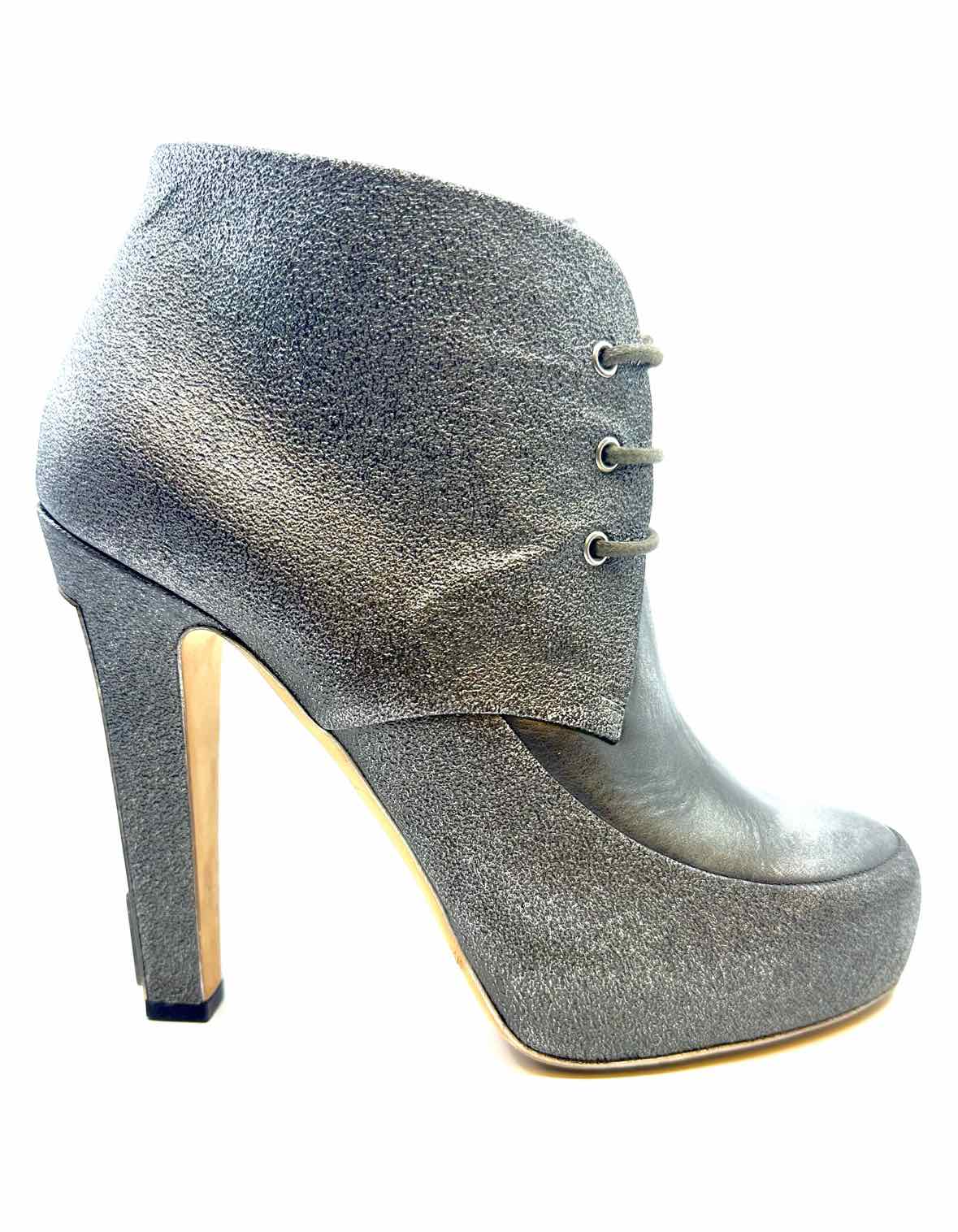 CHANEL Size 9 Gunmetal Leather Metallic Solid Ankle Boot