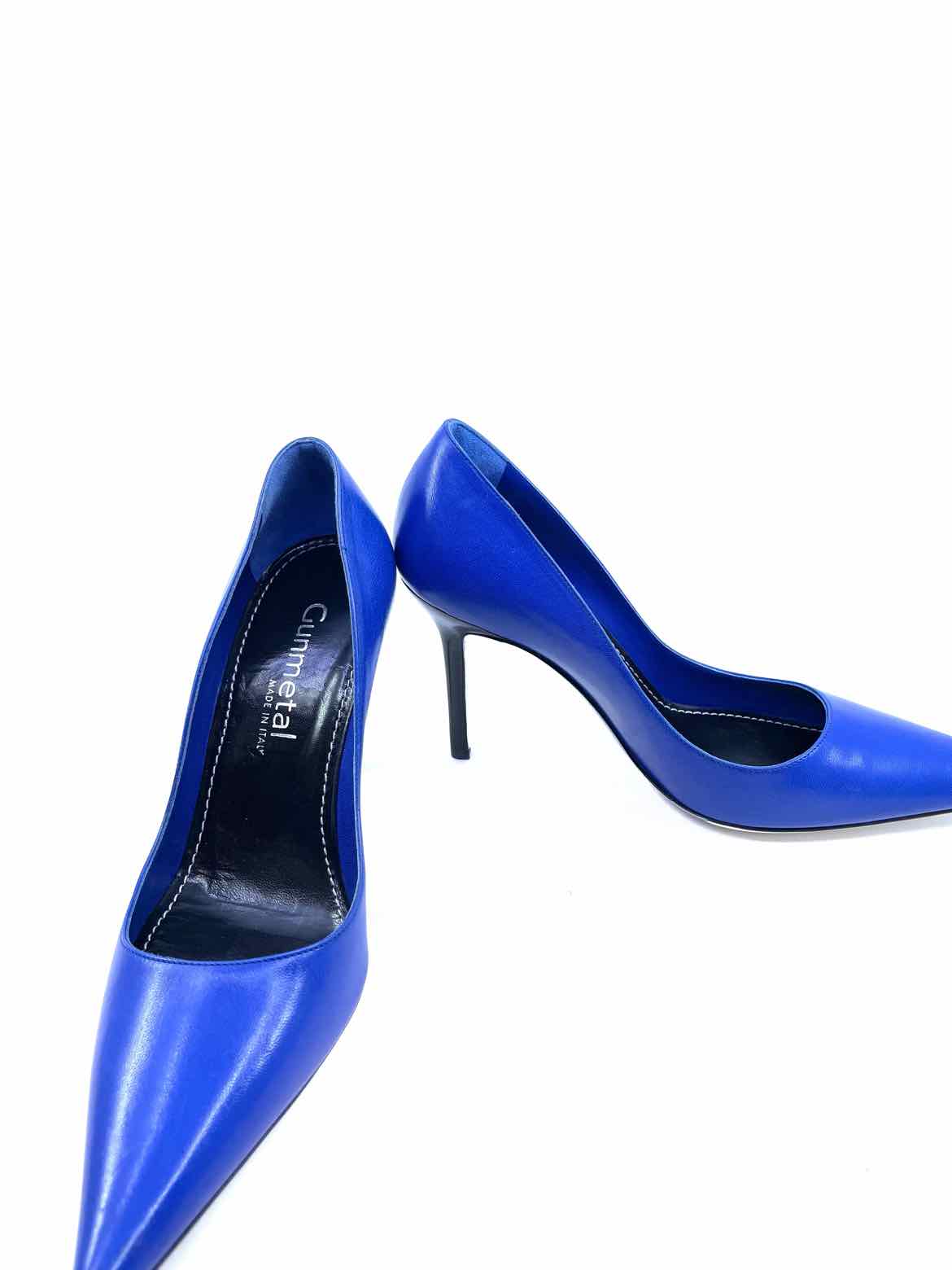 GUNMETAL Size 6 Blue Leather Pumps