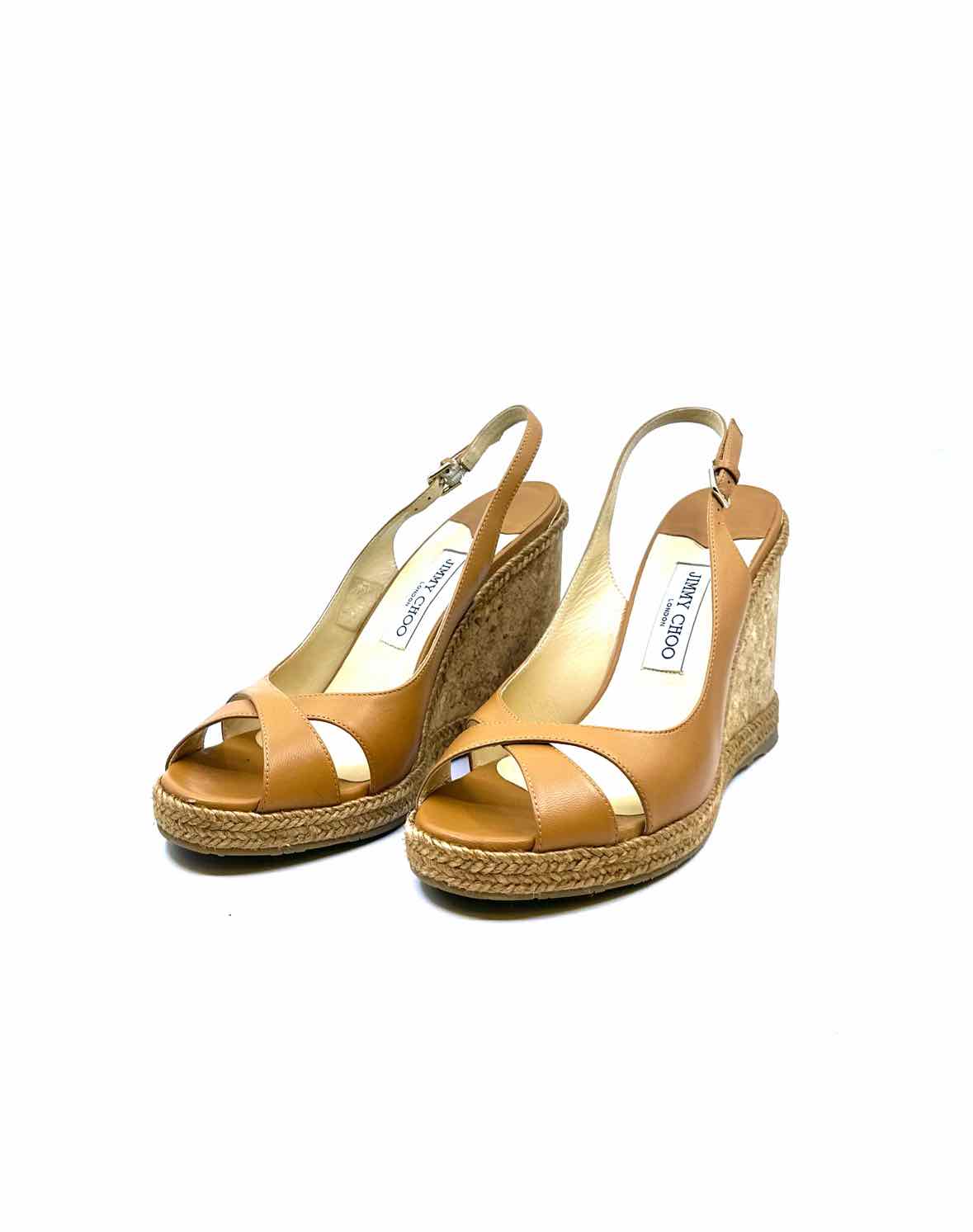 JIMMY CHOO Size 11.5 Camel Leather Solid Wedge