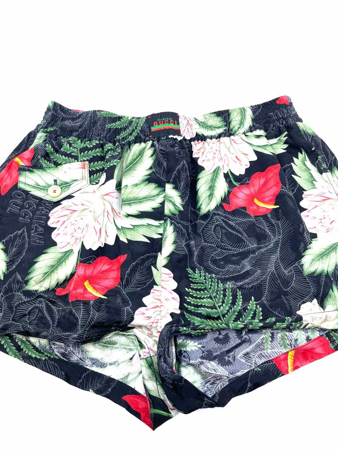 GUCCI Size XS Green, Black Floral Hawaiian Pajamas