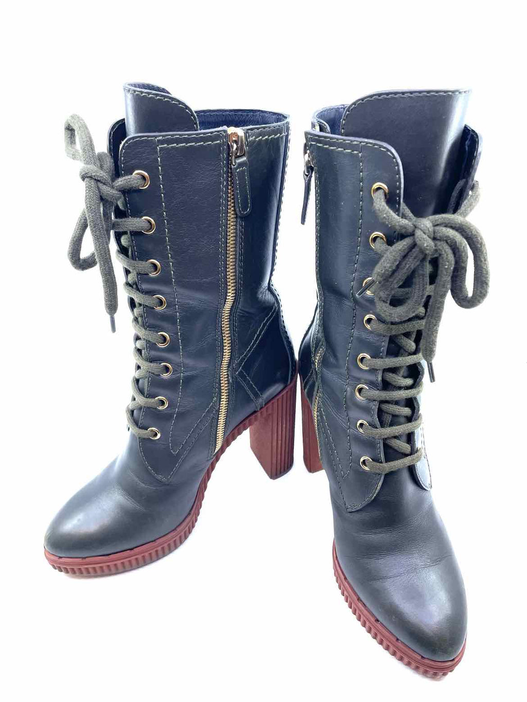 TOD'S Size 5 Olive Leather Tall Boot