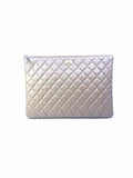 CHANEL Gold Leather Quilted Tridesce Clutch