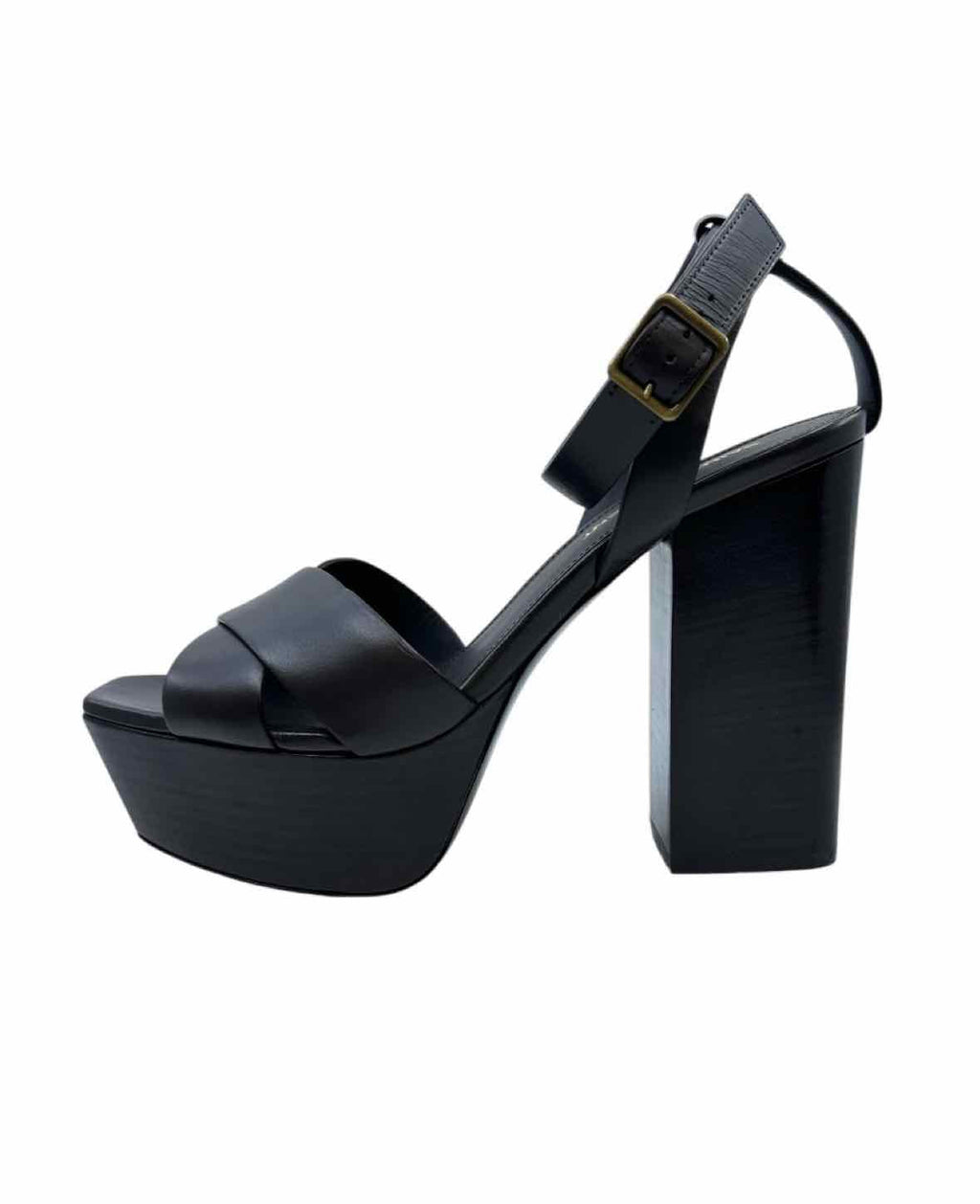 YVES SAINT LAURENT Farrah Size 7.5 Black Leather Solid Sandals