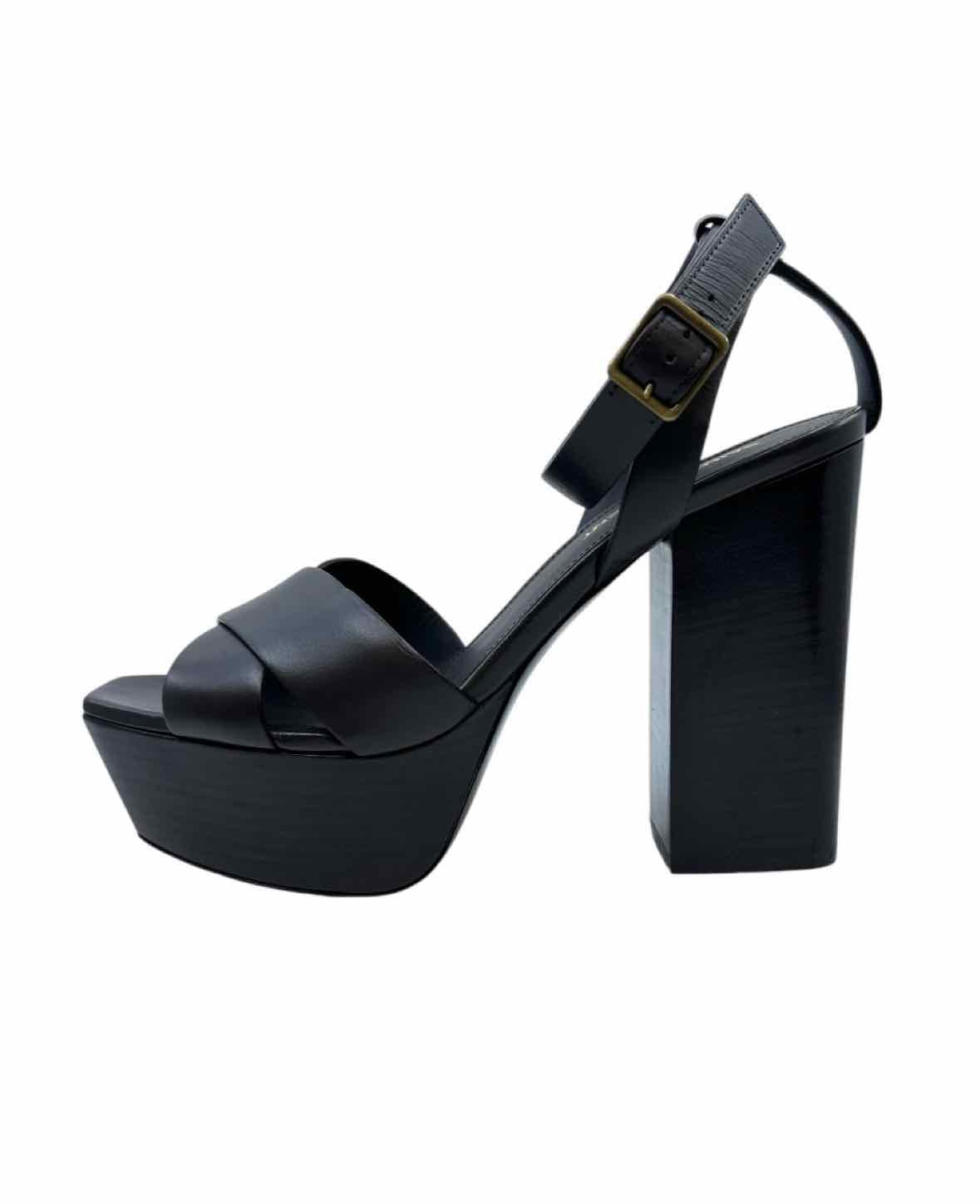YVES SAINT LAURENT Farrah Size 7.5 Black Leather Solid Sandals