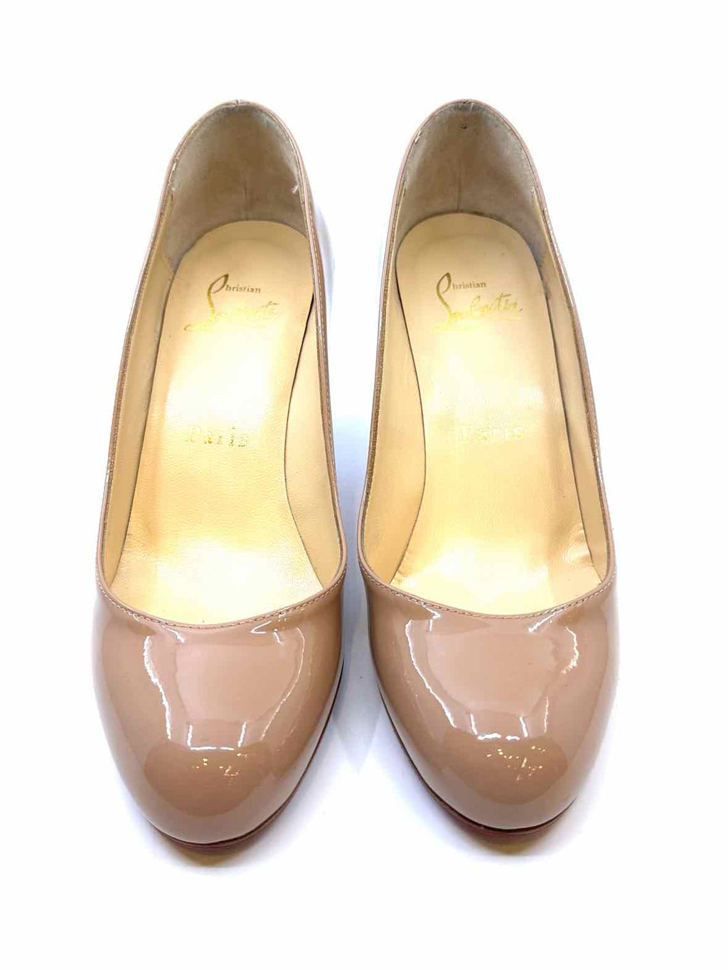 CHRISTIAN LOUBOUTIN Size 4.5 Nude Patent Leather Solid Pumps