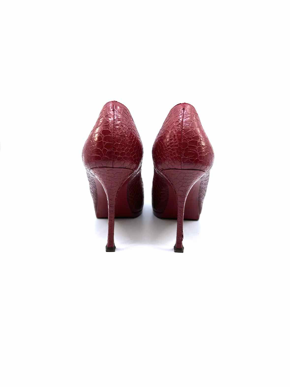 YVES SAINT LAURENT Size 9.5 Red Leather Pumps