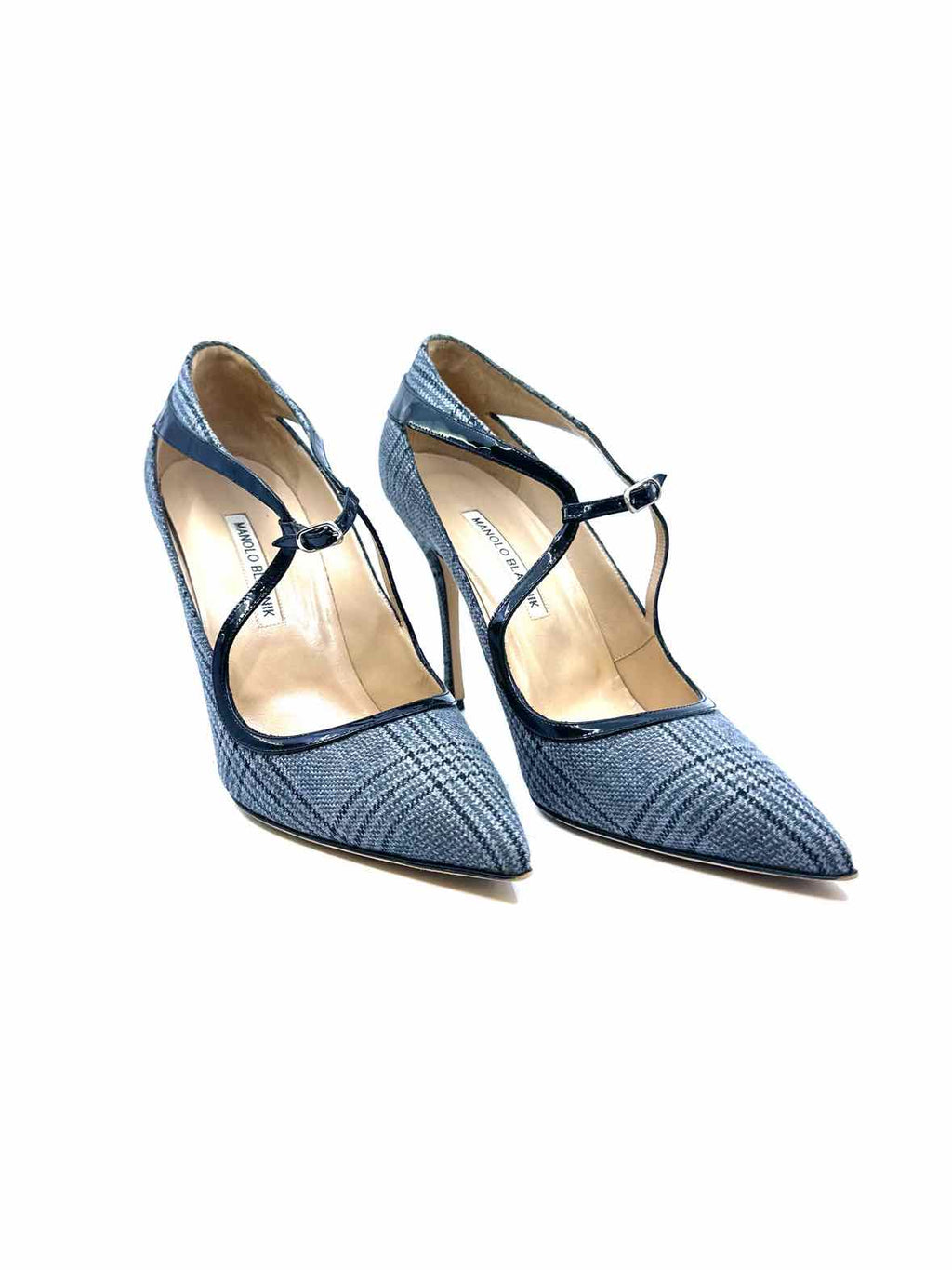 MANOLO BLAHNIK Size 10.5 Grey Fabric Plaid Pumps