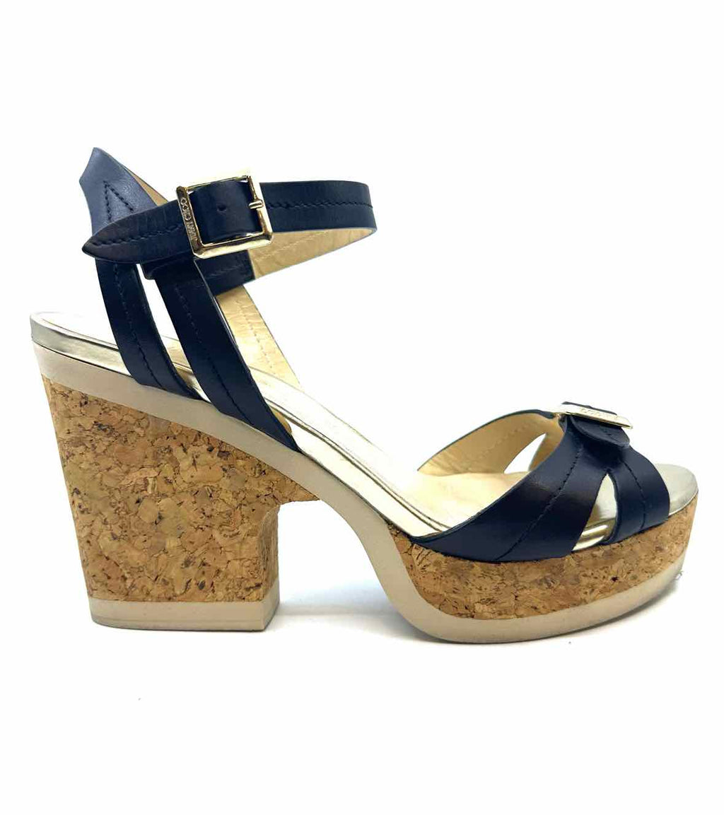 JIMMY CHOO Size 8.5 Black, gold Leather Color Block Sandals