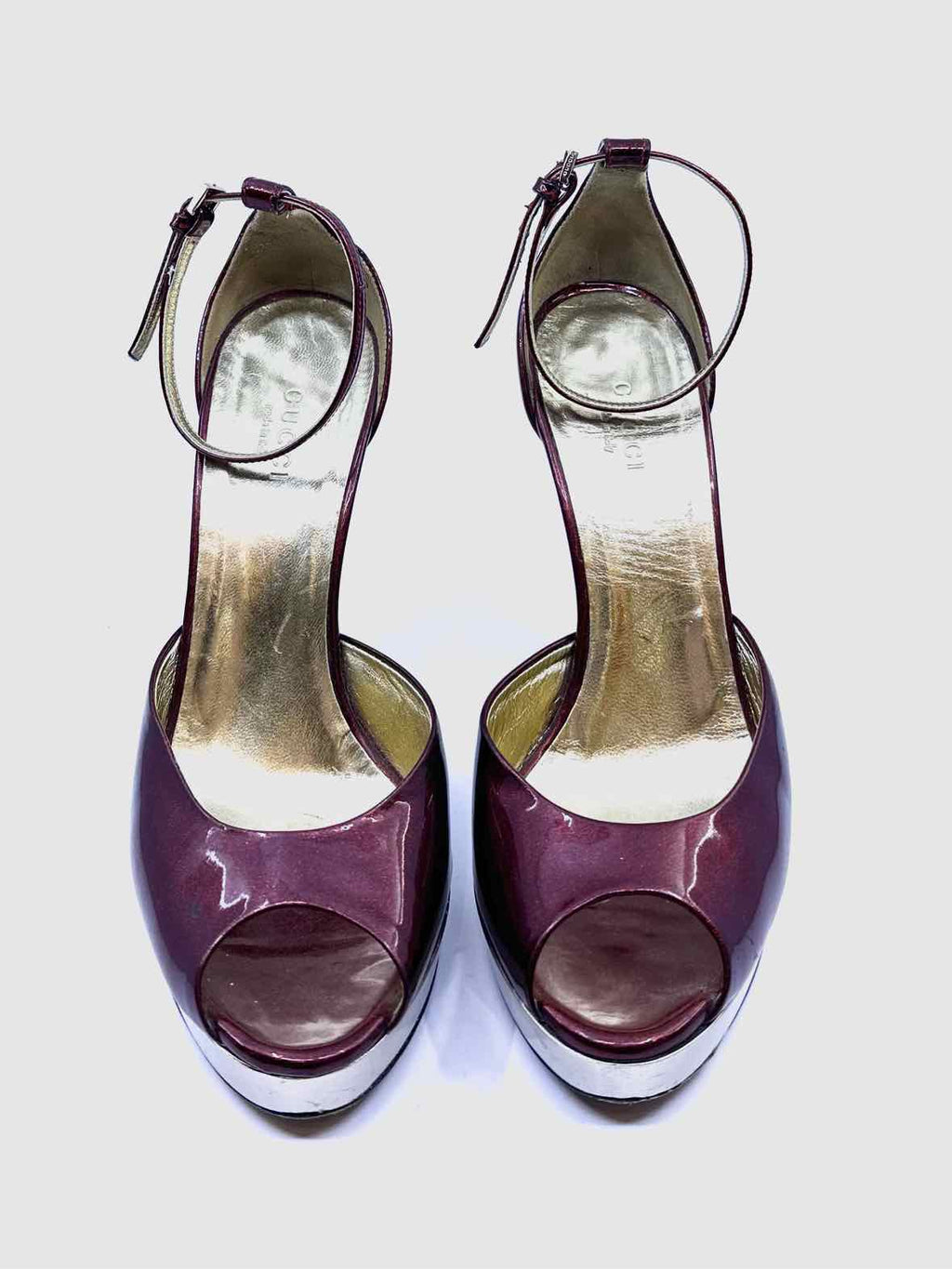 GUCCI Size 6.5 Burgundy Patent Leather Sandals