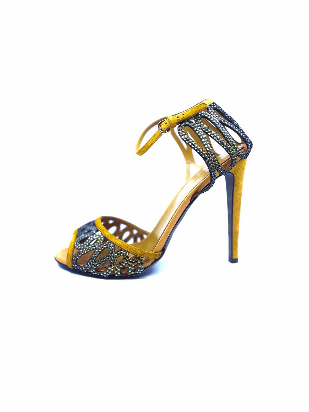 SERGIO ROSSI Size 10 Mustard Suede Crystal Zig Zag Sandals