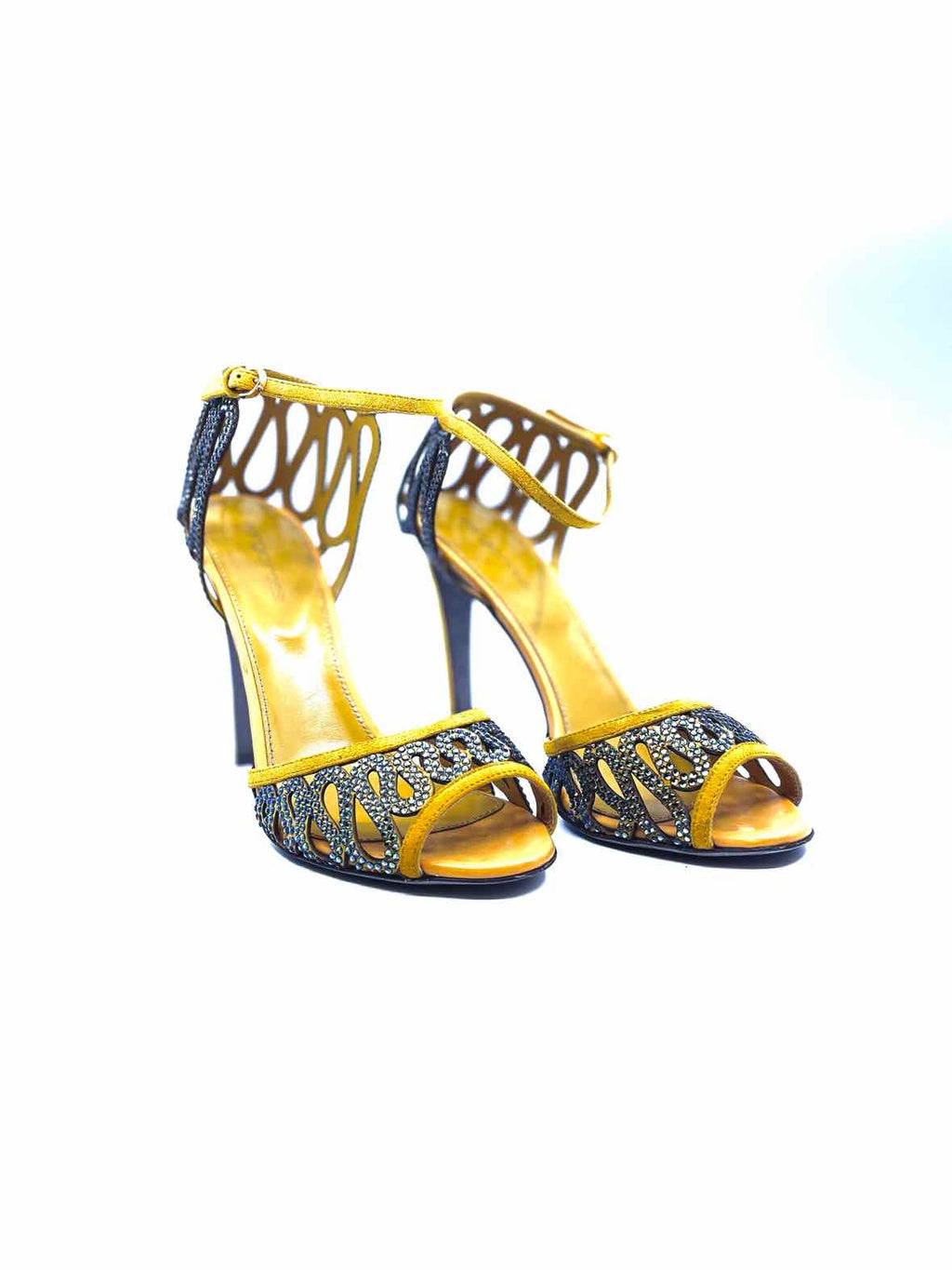 SERGIO ROSSI Size 10 Mustard Suede Crystal Zig Zag Sandals