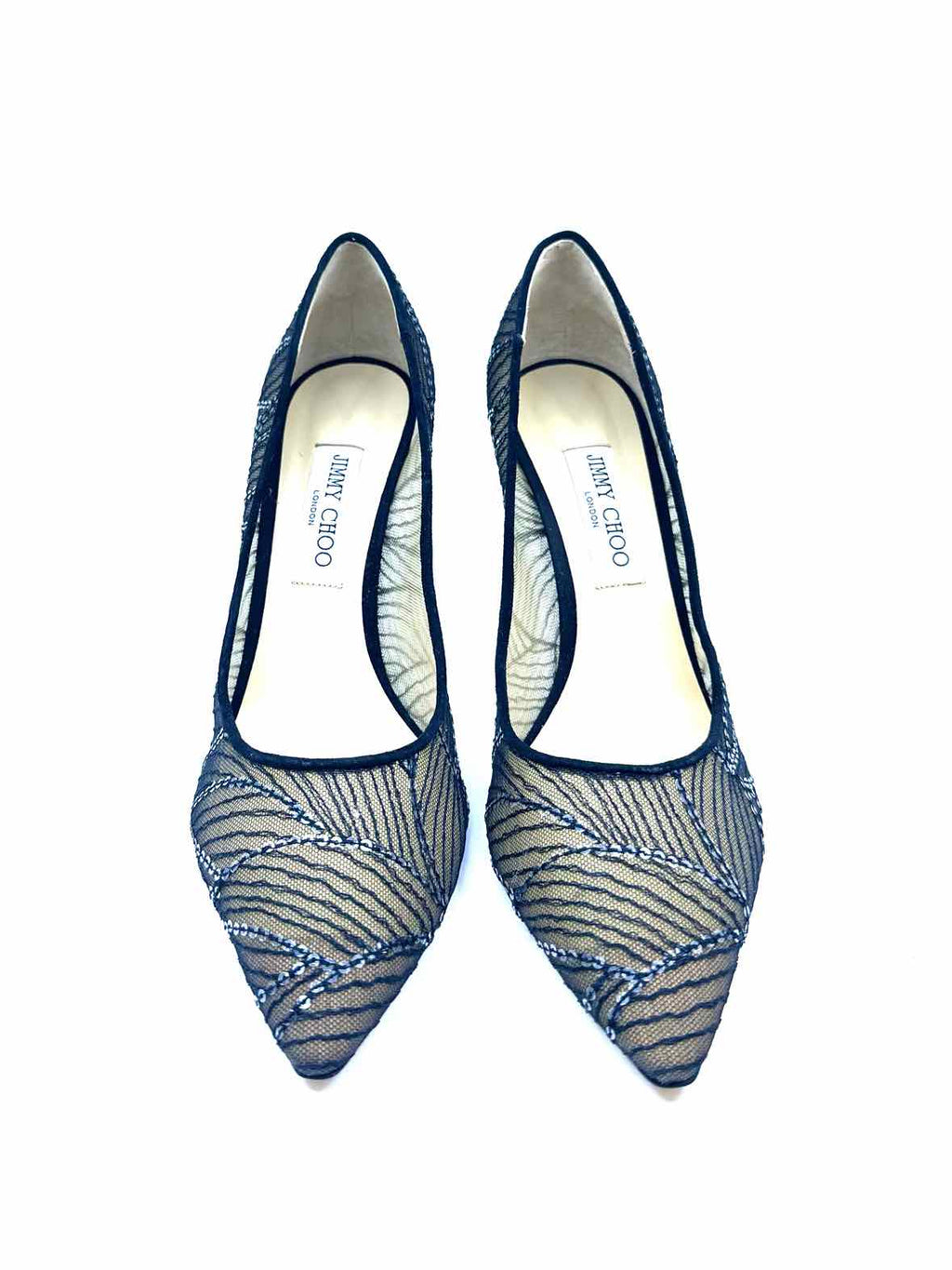 JIMMY CHOO Romy Size 11.5 Black Mesh Sequined Abstract Pumps