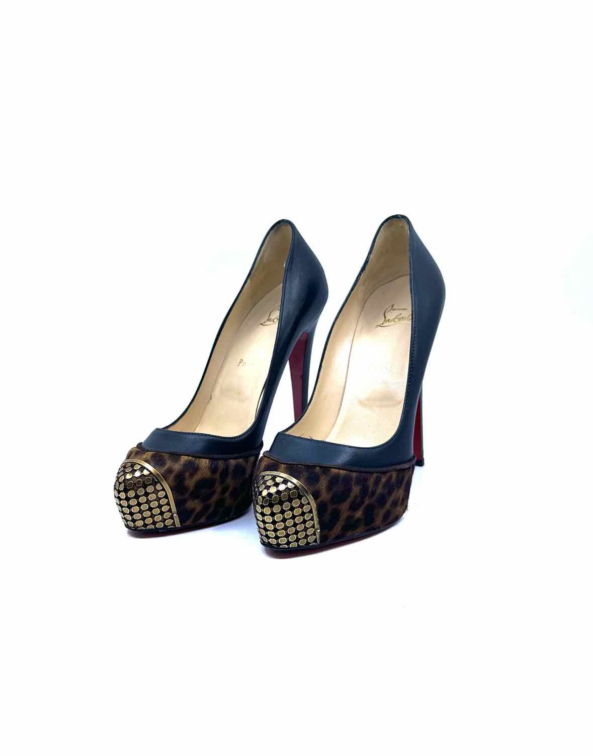 CHRISTIAN LOUBOUTIN Size 10 Brown, black Leather Pony Hair Cheetah print Pumps