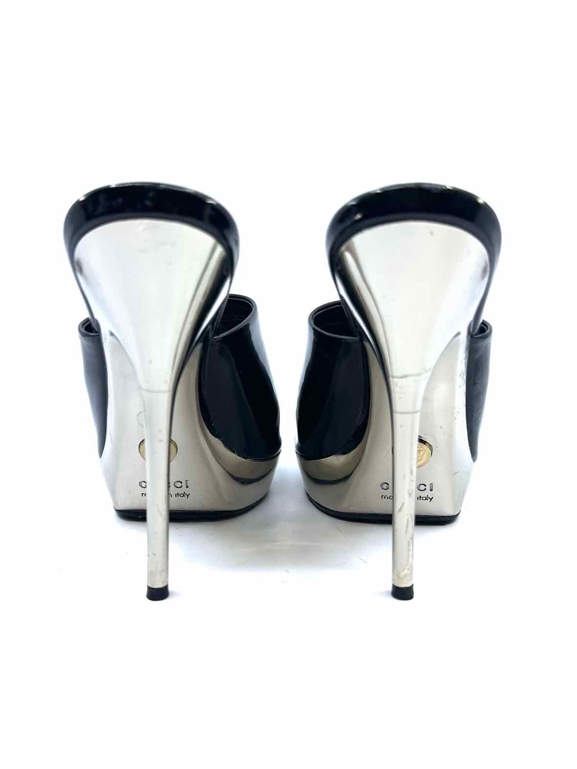 GUCCI Size 6.5 Black Patent Leather Solid Mules