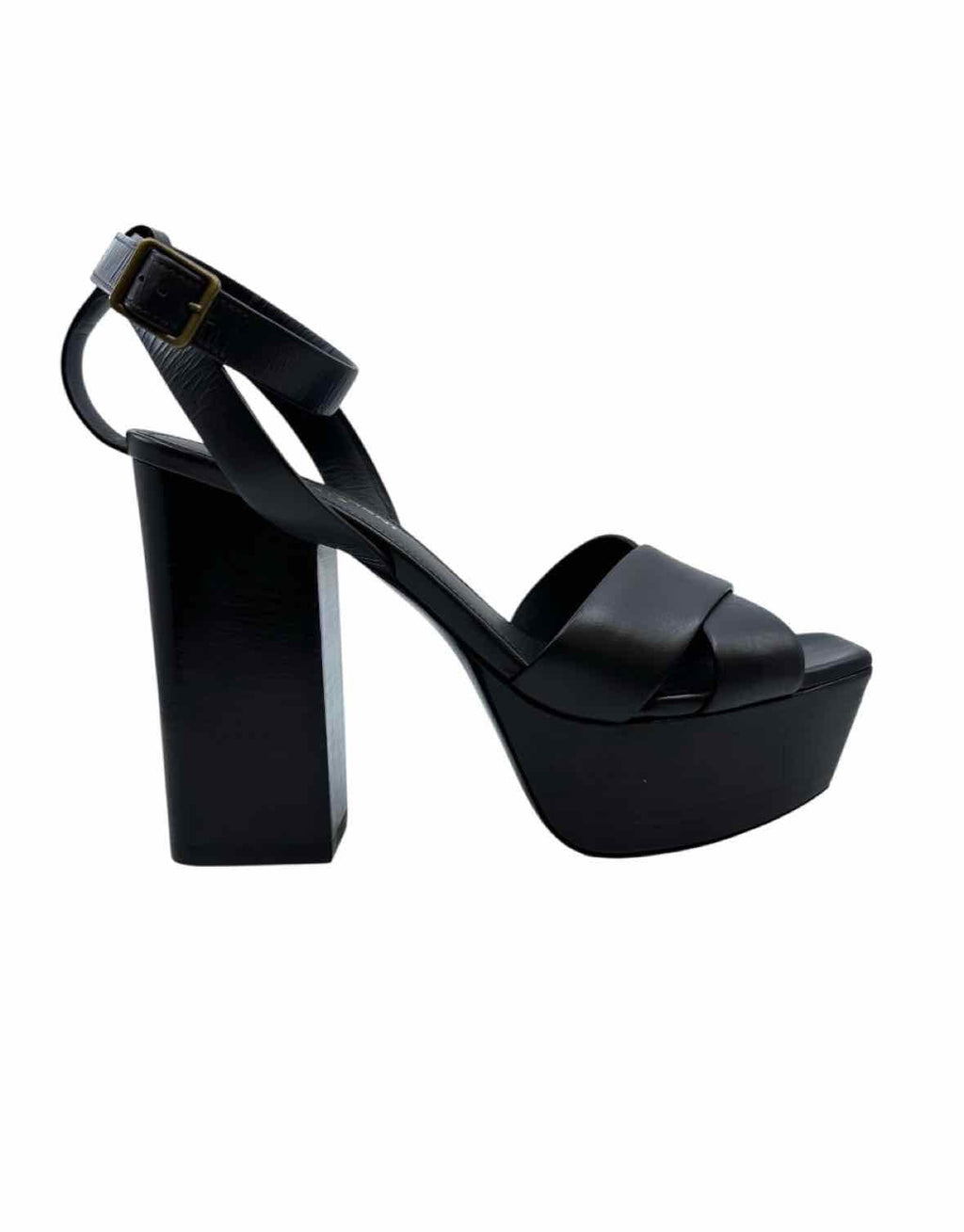 YVES SAINT LAURENT Farrah Size 7.5 Black Leather Solid Sandals