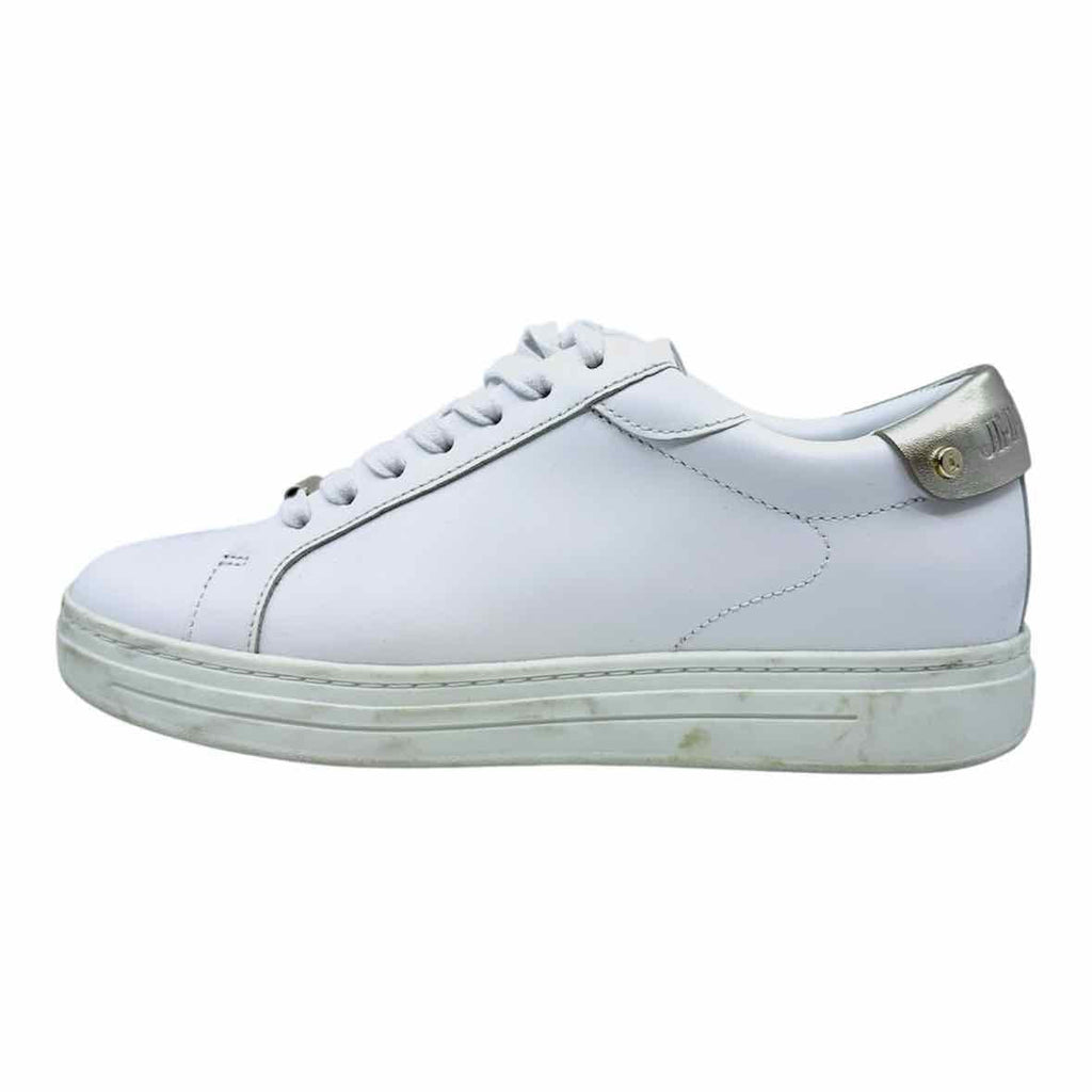 JIMMY CHOO Size 7.5 White Leather Solid Sneakers