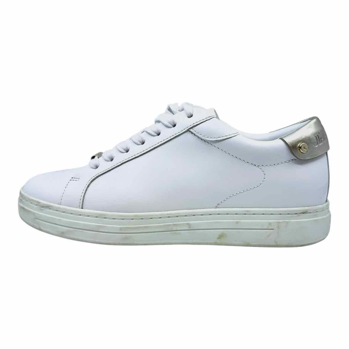 JIMMY CHOO Size 7.5 White Leather Solid Sneakers
