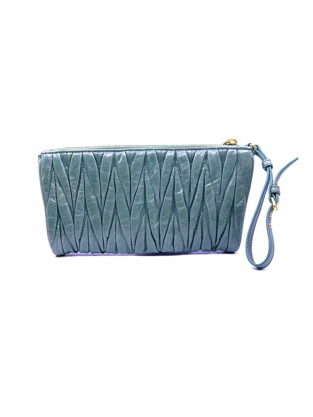 MIU MIU Green Leather Metal Ruched Wristlet