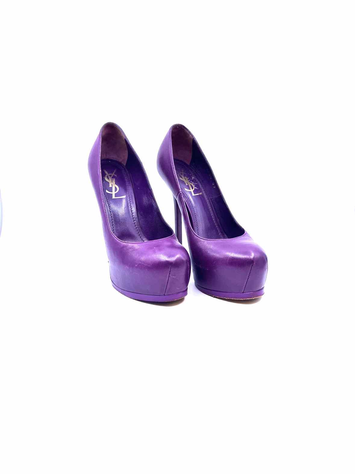 YSL Size 7 Purple Leather Solid Pumps