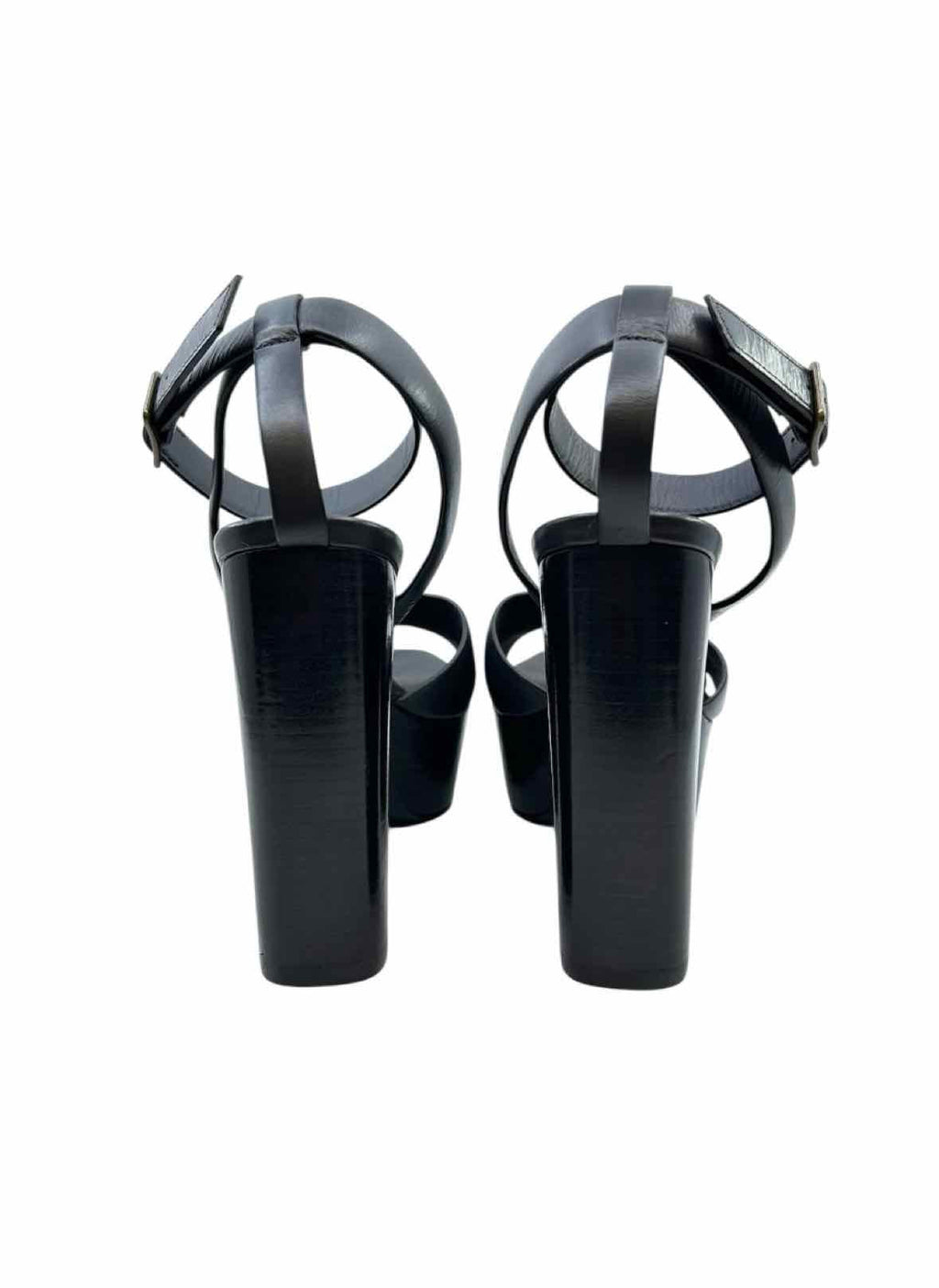 YVES SAINT LAURENT Farrah Size 7.5 Black Leather Solid Sandals
