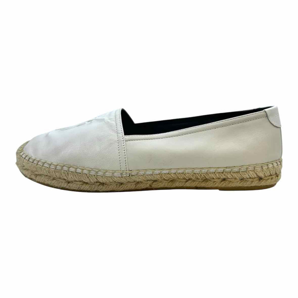 YVES SAINT LAURENT Espadrille Size 9 White Leather Solid Flats