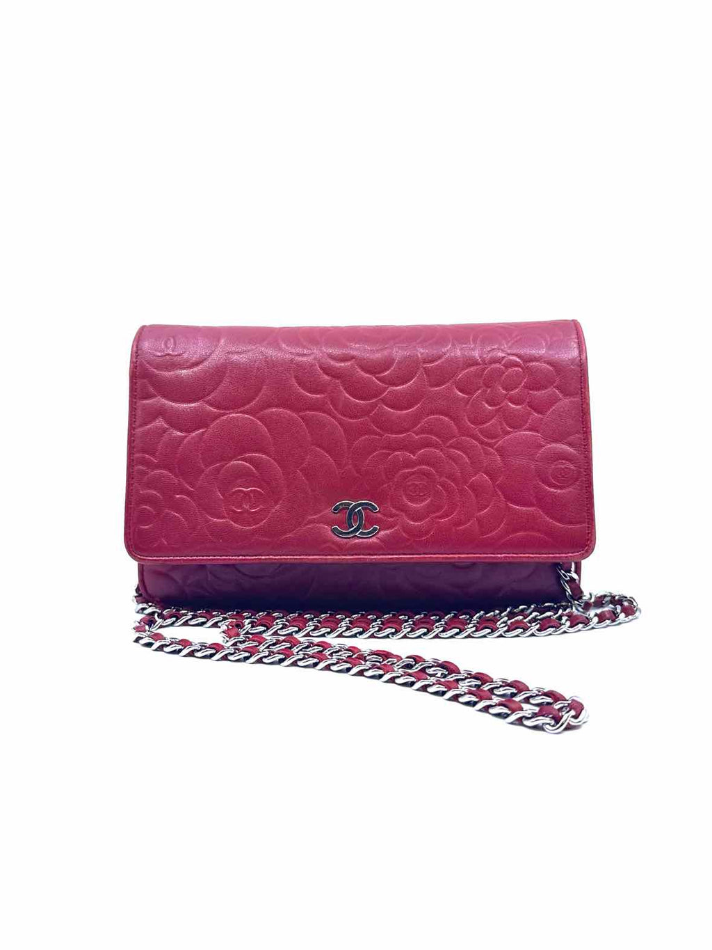 CHANEL Red Leather Embossed Handbag