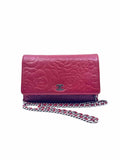 CHANEL Red Leather Embossed Handbag