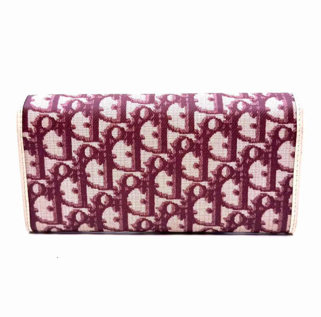 DIOR Burgundy Canvas, Leather Monogram Wallet