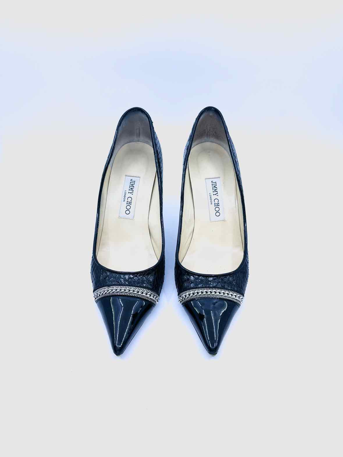JIMMY CHOO Size 9 Black Snakeskin Solid Pumps