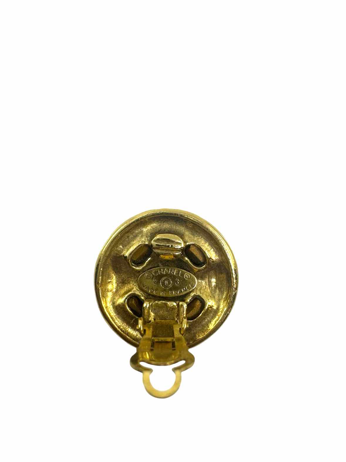 CHANEL Gold Round Rhinestone Clip Earrings