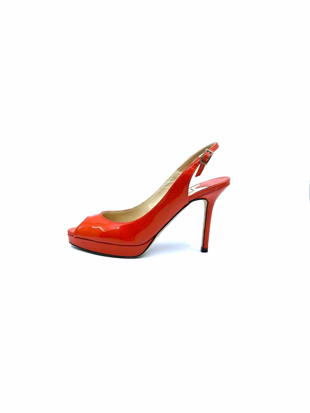 JIMMY CHOO Size 5.5 Orange Patent Leather Sling back