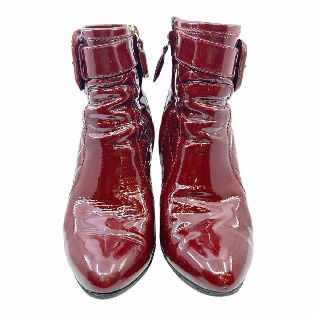 BURBERRY Size 7 Maroon Patent Leather Quilted Ankle Boot