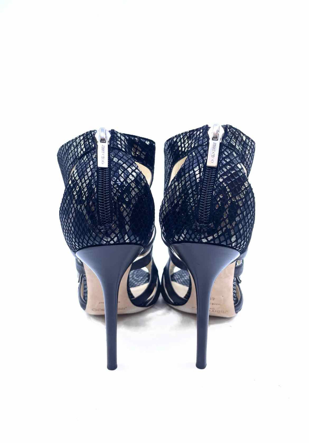 JIMMY CHOO Mercy Size 10.5 Black Leather Snakeskin Sandals