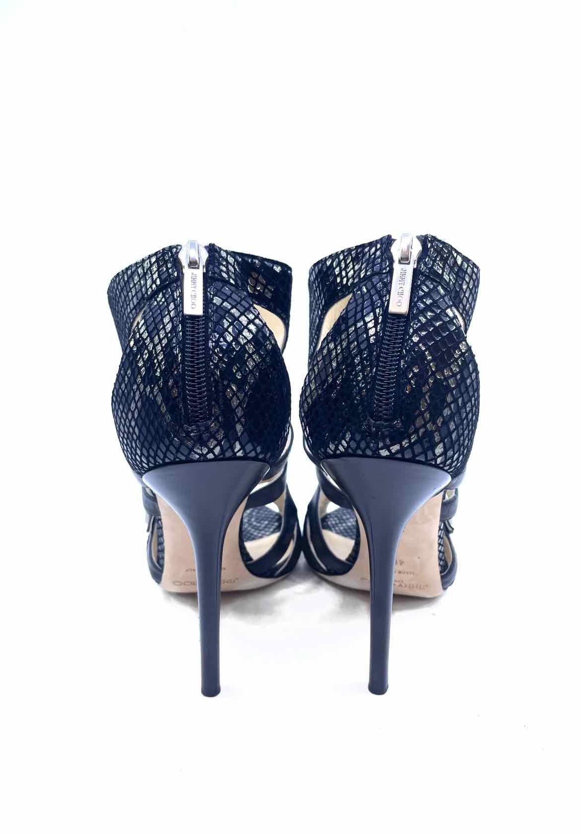 JIMMY CHOO Mercy Size 10.5 Black Leather Snakeskin Sandals
