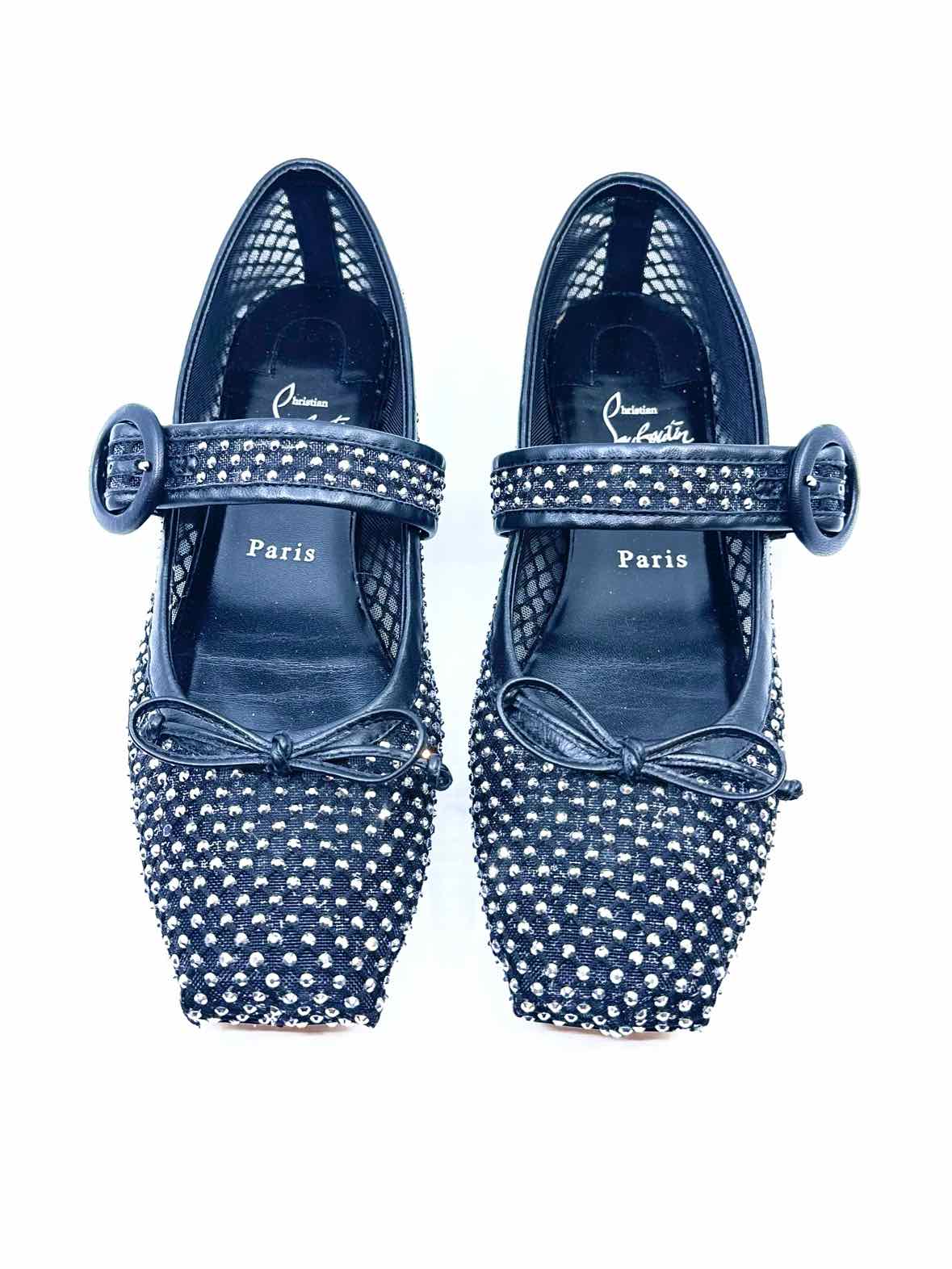 CHRISTIAN LOUBOUTIN Size 8 Black Rhinestones Flats