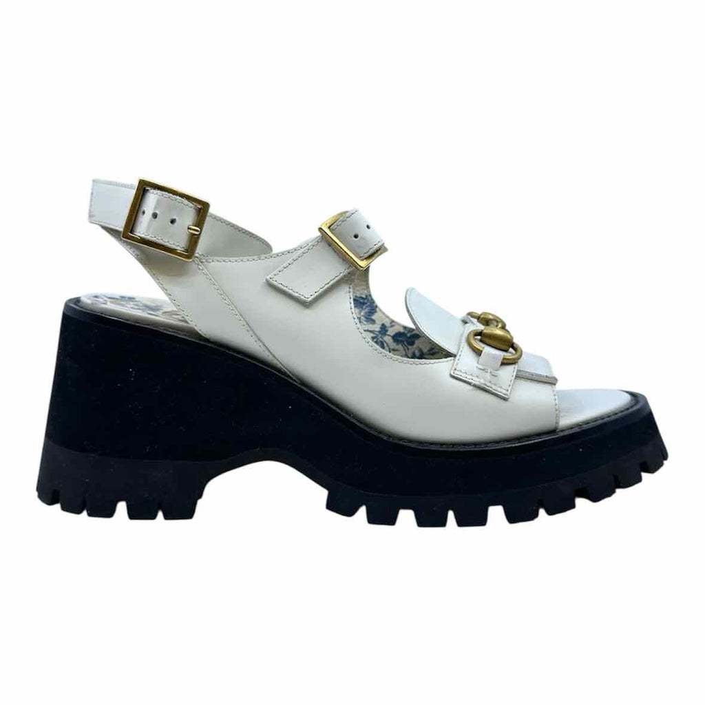 GUCCI Size 8 White Leather Solid Sandals